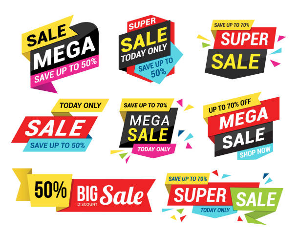 ilustraciones, imágenes clip art, dibujos animados e iconos de stock de venta etiquetas - insignia símbolo