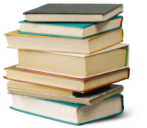 Pile of old books isolated on white