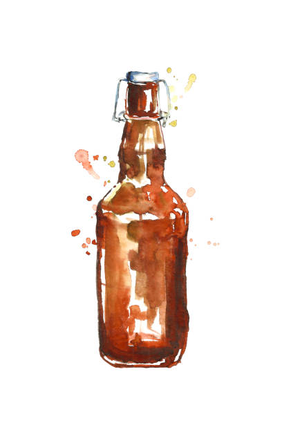 Beer bottle Watercolor beer bottle. water colour beer hops stock illustrations