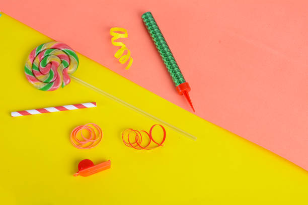 istock Top view of birthday party objects. 948590994