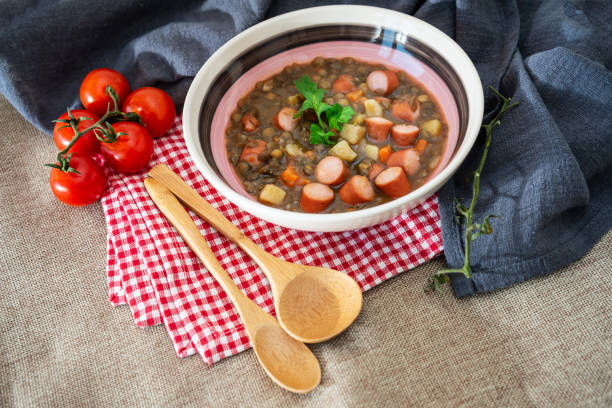 istock Traditional homemade Sausages with beans soup 948591470