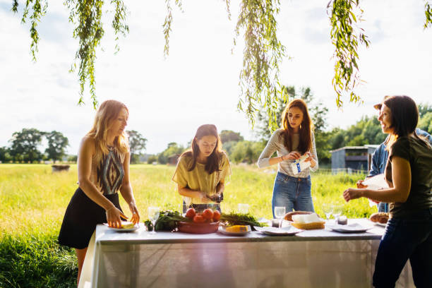 istock Friends Preparing Table For Outdoor Lunch 948594008