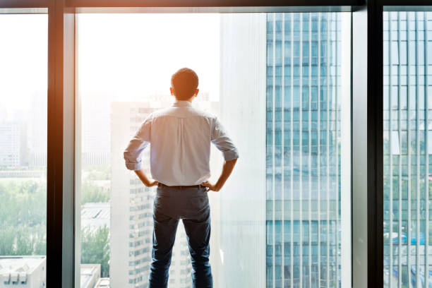 istock Businessman standing and looking at cityscape 948600406