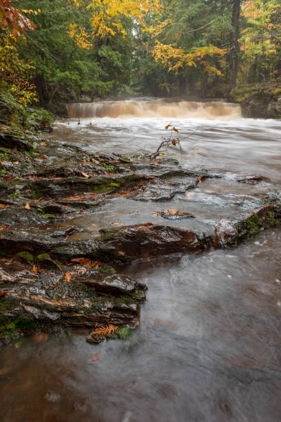 Autumn at Slate River Falls in the Keweenaw Peninsula of Michigan stock photo