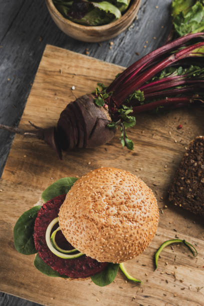 beet burger sandwich on a table