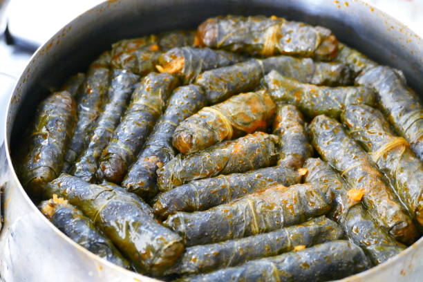 istock a pot full of fresh baked stuffed grape leaves, 948610810