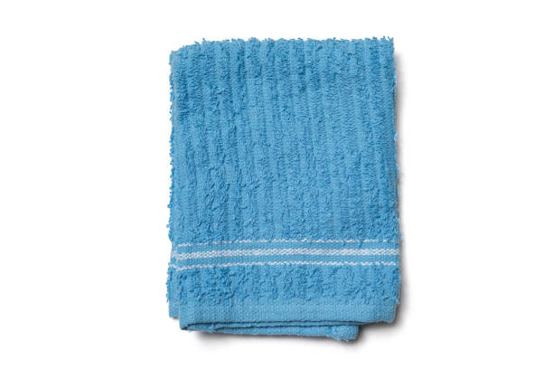 asciugamano piatto blu isolato - panno per il viso foto e immagini stock