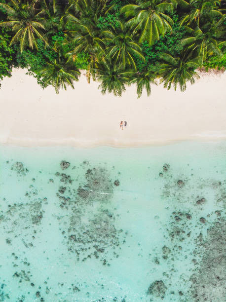 istock Couple on Beach in Maldives from Above 948616726