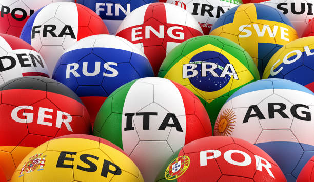 istock soccer balls colored in different national flag colors - 3D rendering 948622516