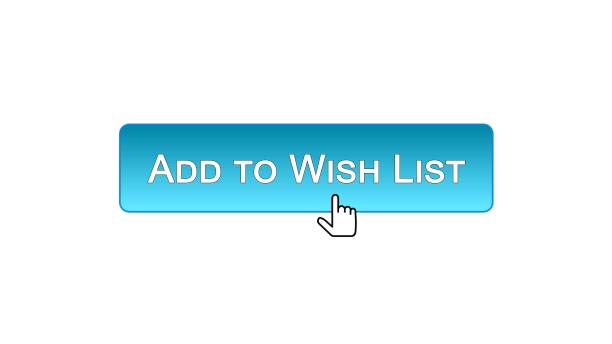 ilustrações de stock, clip art, desenhos animados e ícones de add to wish list web interface button clicked with mouse cursor, blue color - auction interface icons push button buy