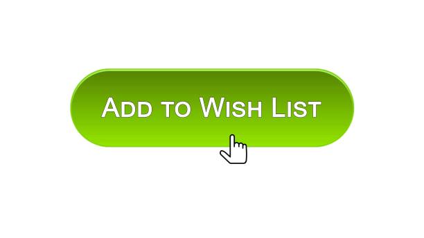 ilustrações de stock, clip art, desenhos animados e ícones de add to wish list web interface button clicked with mouse cursor, green color - auction interface icons push button buy