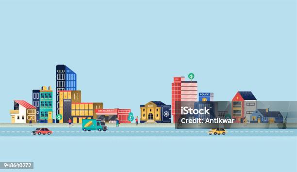 Urban Landscape With Modern Buildings Stock Illustration - Download Image Now - Apartment, City, City Street