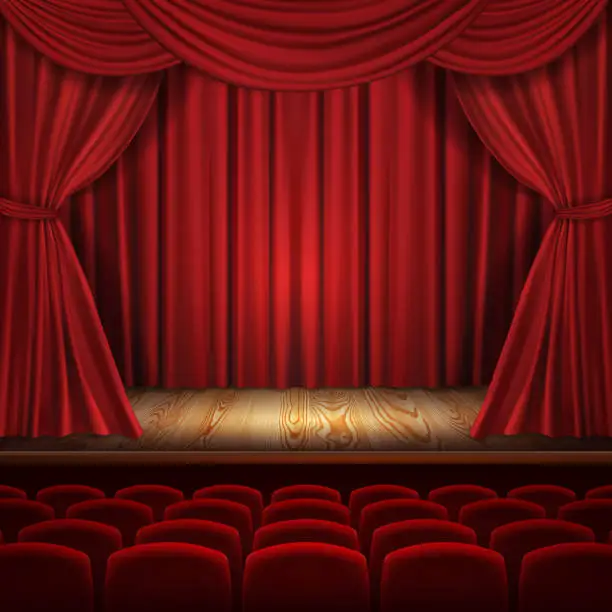 Vector illustration of Theater vector concept, classic scene with curtains