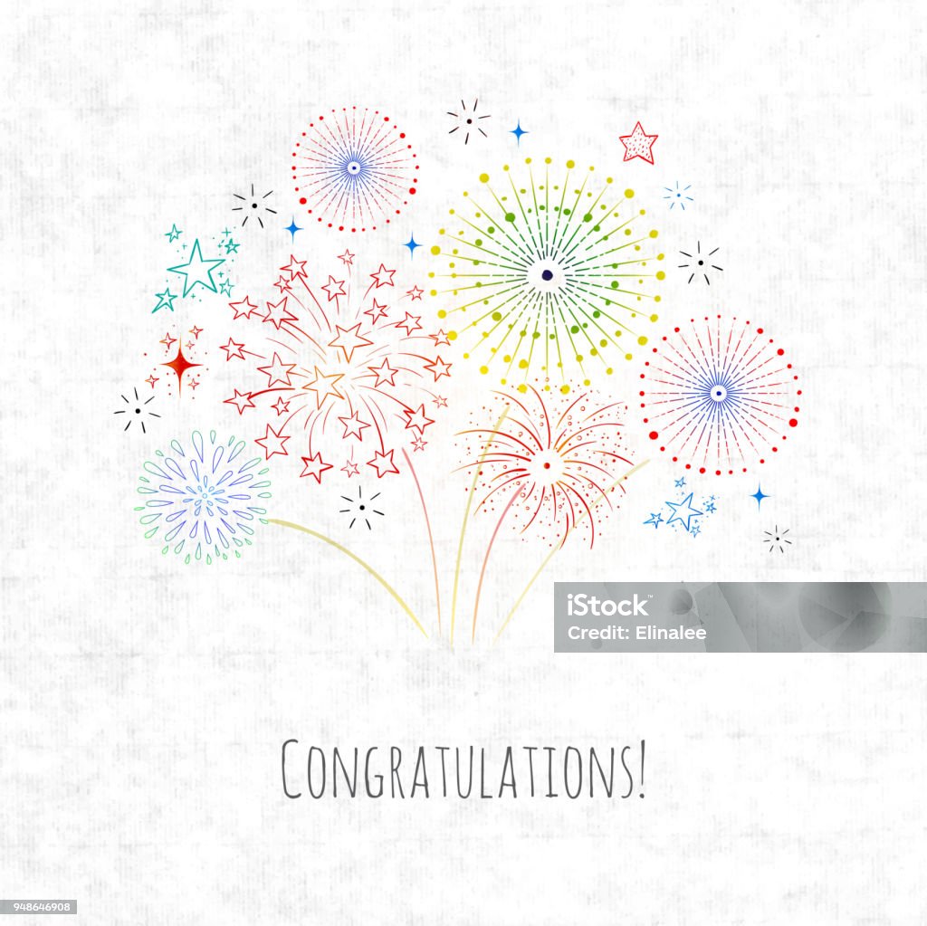 Greeting card with doodle fireworks on old paper background Greeting card with doodle fireworks on old paper background. Firework - Explosive Material stock vector