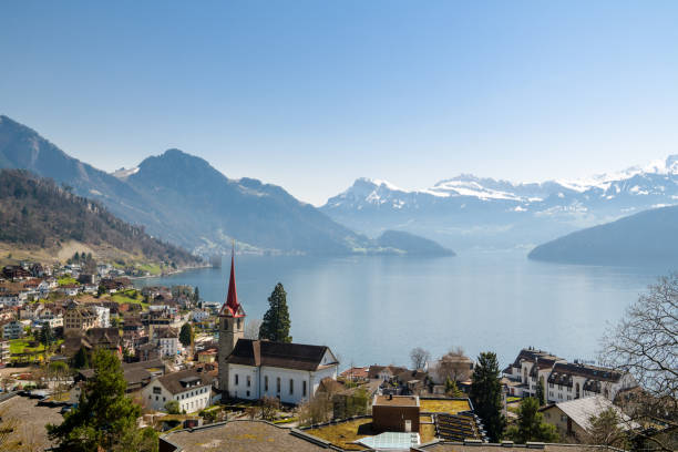 istock Beautiful view on Weggis village 948654336