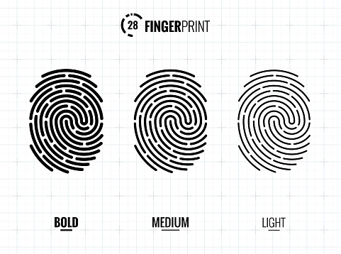 Digital vector fingerprint scan icons in 3 different sizes of thickness
