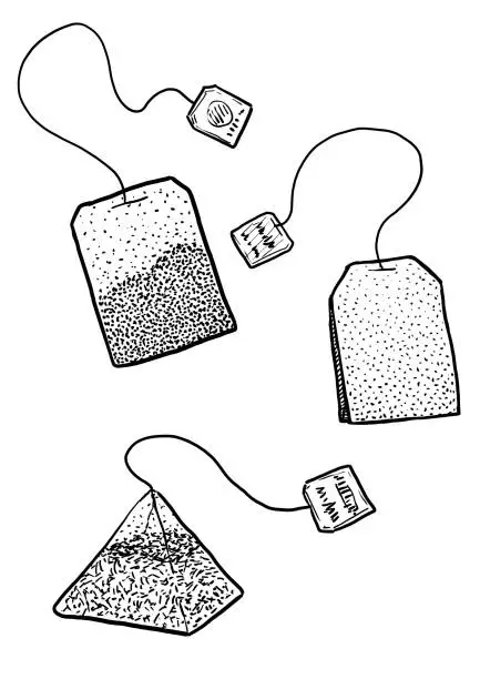 Vector illustration of Teabag illustration, drawing, engraving, ink, line art, vector