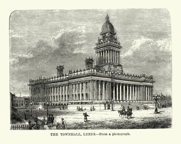 시청사 리즈, 리즈, 웨스트 요크 셔, 19 세기 - leeds england town hall leeds town hall uk stock illustrations