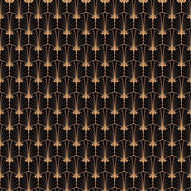 Seamless pattern in art deco retro style Seamless pattern in art deco retro style. Black and gold sequins geometric vector repeat background. seamless wallpaper video stock illustrations