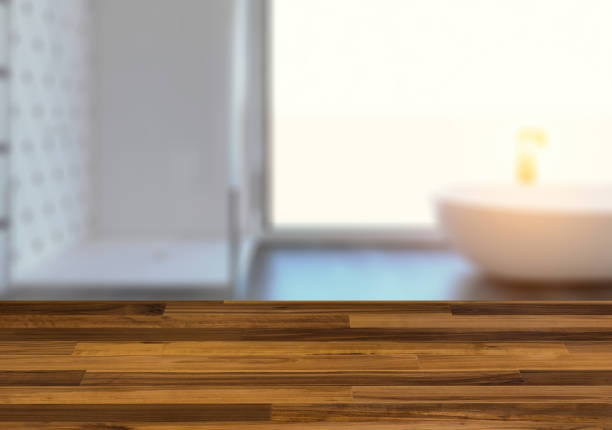 istock Background with empty wooden table. Flooring. Modern bathroom 948671214