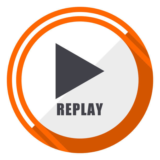 Replay flat design orange round vector icon in eps 10 - ilustração de arte vetorial