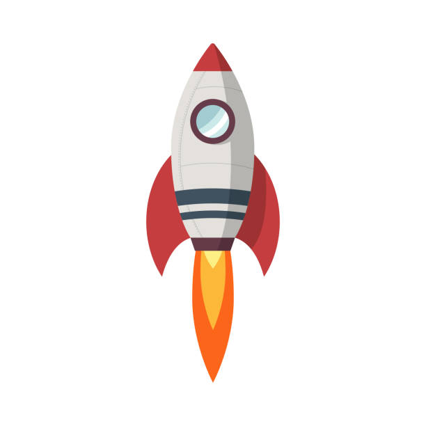 로켓 발사 아이콘, 평면 디자인 - space rocket fire flame stock illustrations