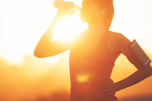 istock Silhouette of a woman drinking form a water bottle 948693458