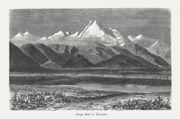 コロラド州、アメリカ、木の彫刻、ロングス ピークが 1868 年に公開されました。 - longs peak点のイラスト素材／クリップアート素材／マンガ素材／アイコン素材