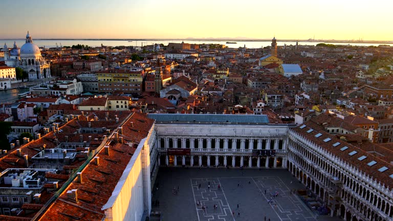 Top view of old town Vanice at sunset