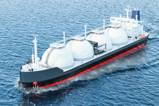 istock Gas tanker sailing in ocean, 3D rendering 948709282