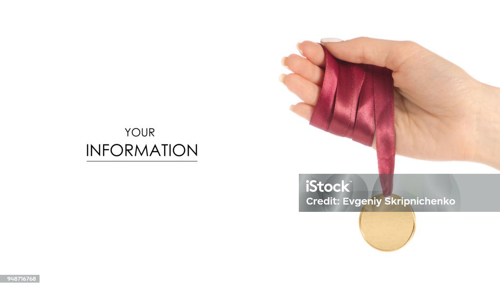 A gold medal in hand pattern A gold medal in hand pattern on a white background isolation Achievement Stock Photo