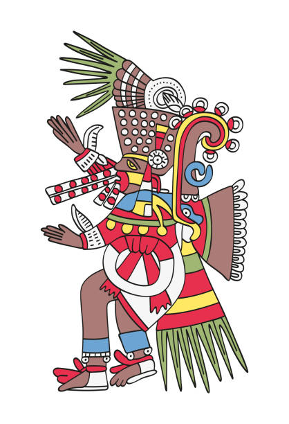 ilustraciones, imágenes clip art, dibujos animados e iconos de stock de dios azteca tezcatlipoca, el espejo de fumar - dibujos aztecas