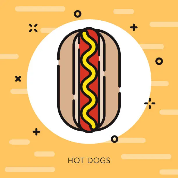 Vector illustration of Hot Dog Open Outline Fast Food Icon