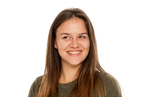 istock Beautiful smiling woman without makeup on white background 948752530