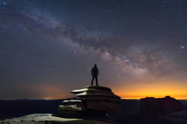 istock A person is standing next to the Milky Way galaxy. 948759566