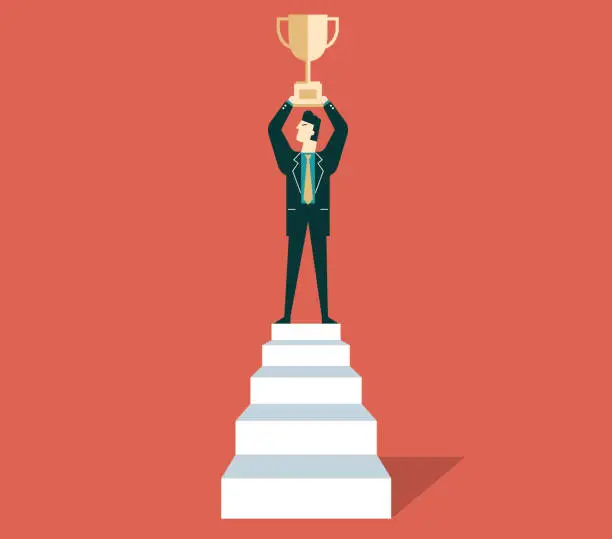 Vector illustration of Triumphant businessman on steps