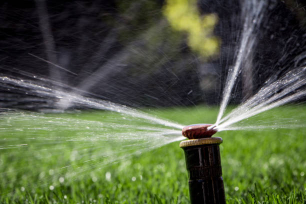 istock automatic sprinkler system watering the lawn on a background of green grass 948787174
