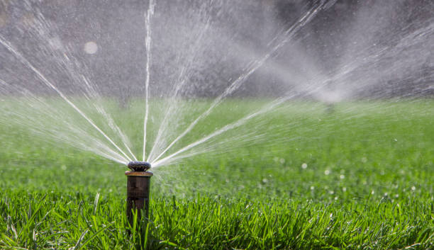 istock automatic sprinkler system watering the lawn on a background of green grass 948788828