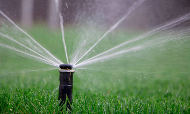istock automatic sprinkler system watering the lawn on a background of green grass 948789444