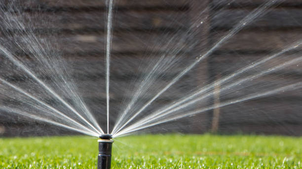 istock automatic sprinkler system watering the lawn on a background of green grass 948789712