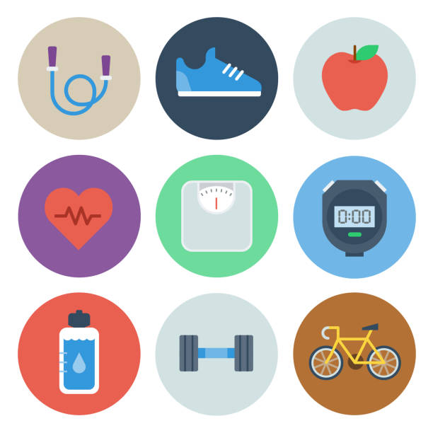 stockillustraties, clipart, cartoons en iconen met gezondheid & fitness pictogrammen — circle serie - flat design