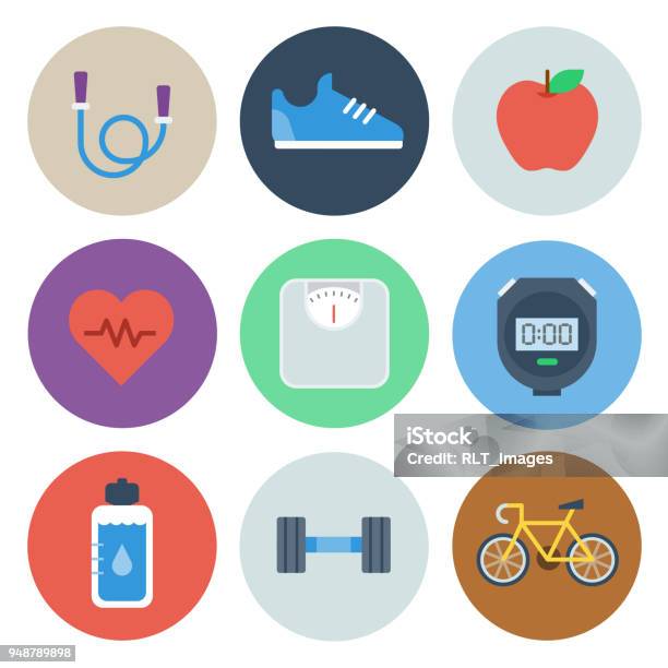 Health Fitness Icons Circle Series Stock Illustration - Download Image Now - Icon Symbol, Exercising, Healthy Eating