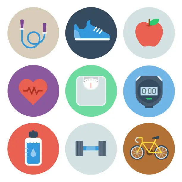 Vector illustration of Health & Fitness Icons — Circle Series
