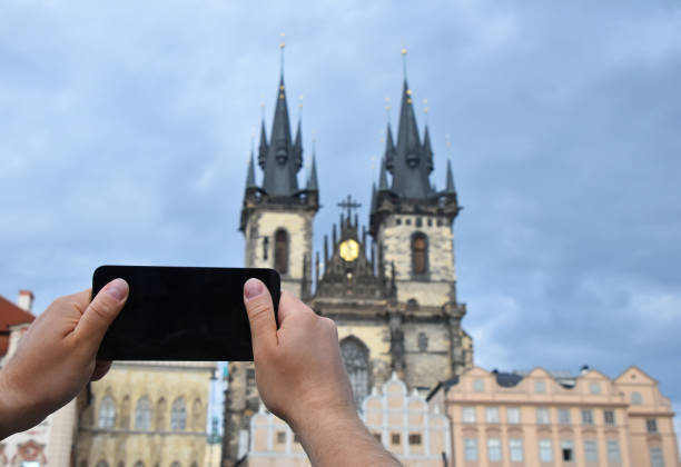 istock Cropped Hand Photographing Bell Tower With Mobile Phone 948790176