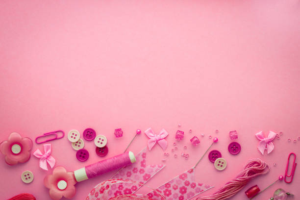 istock Sewing tool or craft tool on a pink background , top view or overhead shot with copy space 948800722