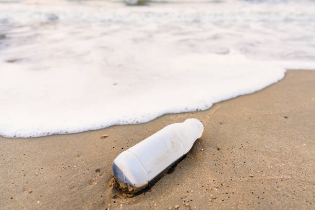 istock Empty plastic bottle on the beach in the morning. 948823638