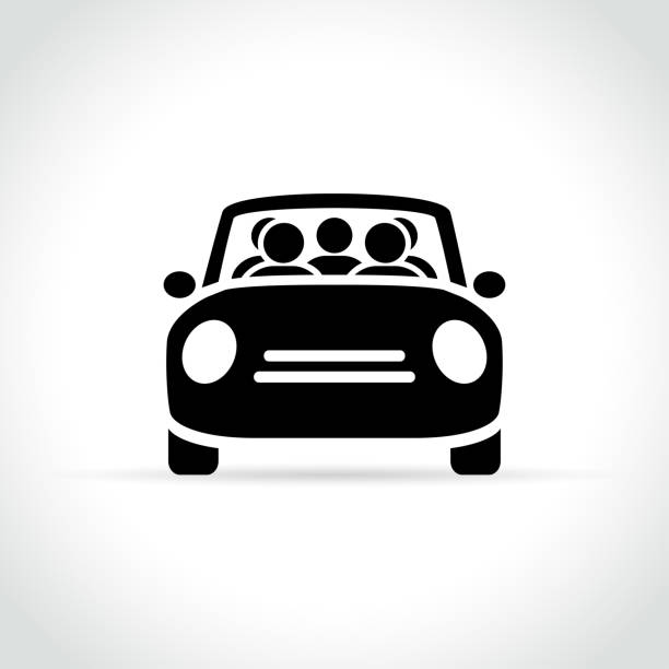 ilustraciones, imágenes clip art, dibujos animados e iconos de stock de icono de vehículo compartido en fondo blanco - car pooling