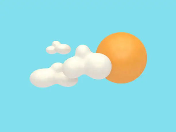 3d abstract blue sky cloud with sun cartoon style 3d rendering