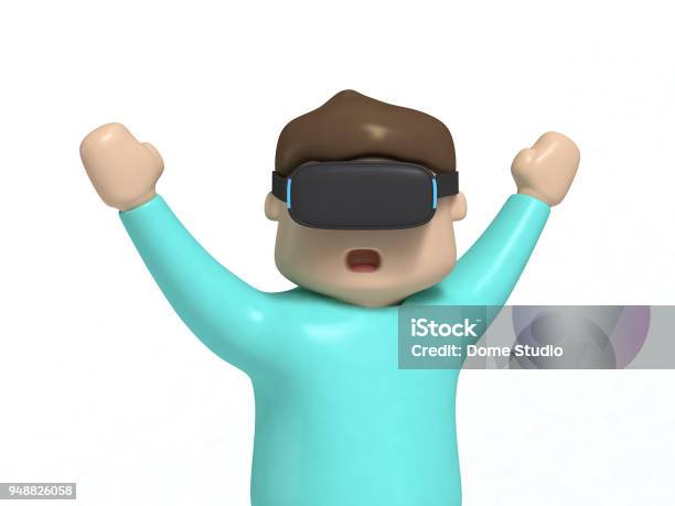 Boy Character Cartoon Style Hands Up Excitedfunny With Vr Glasses  Technology Video Game Concept 3d Rendering Stock Photo - Download Image Now  - iStock