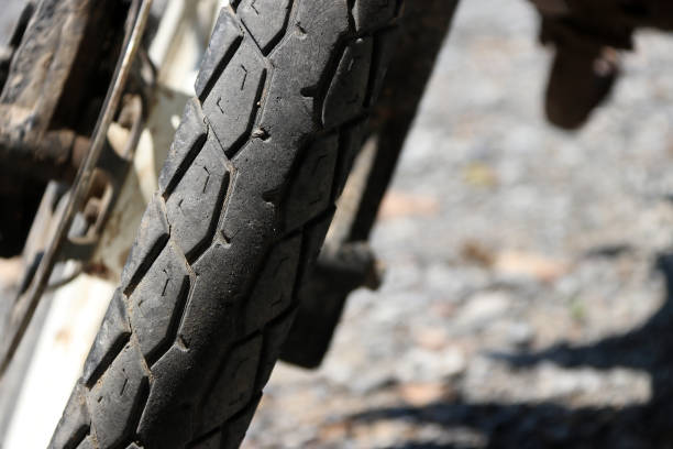 istock Used motorcycle tire tread closeup. 948840000